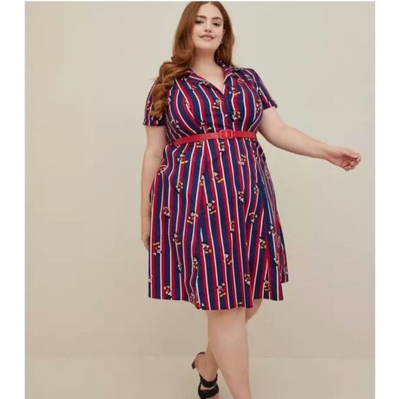 Disney Mickey Mouse Retro Swing Dress - Poplin Striped Red & Blue Size: 24 - Picture 1 of 7